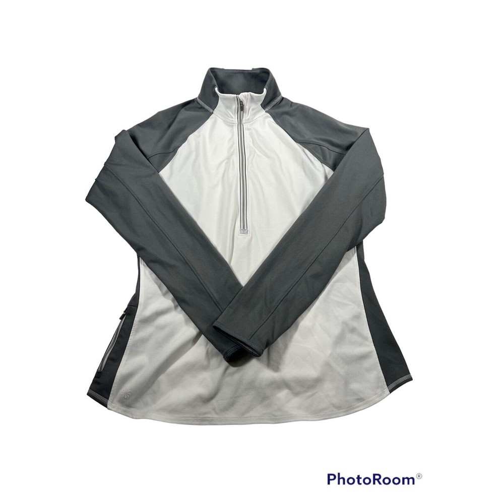 Athleta quarter‎ zip large white and gray running wild